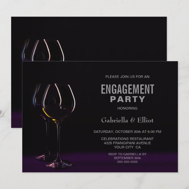 Invitation Black Purple Engagement Party Verre (Devant / Derrière)