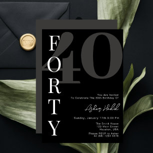 Invitation Black QUARANTE 40ème anniversaire minimaliste