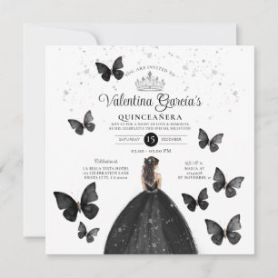 Invitation Black Quinceañera 15 Anos Buttefly Parties scintil