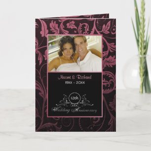 Invitation Black & Raspberry Damask 12e anniversaire de Maria