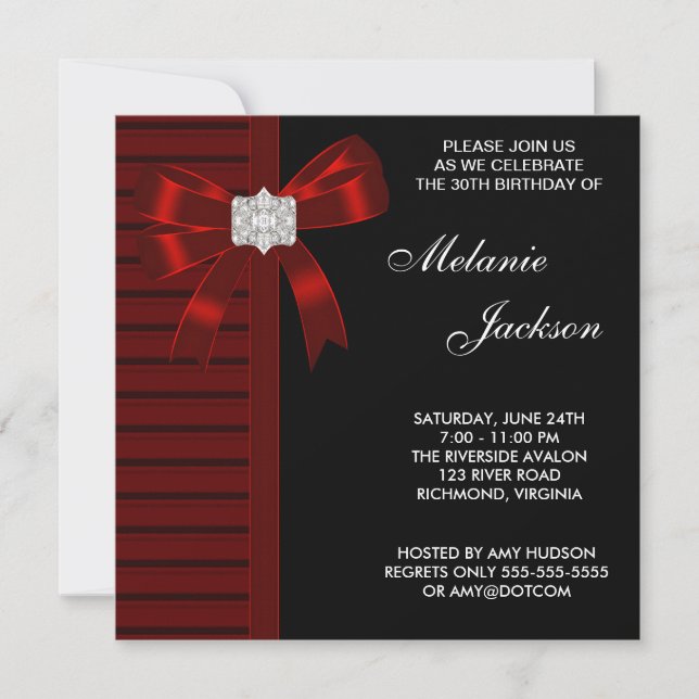 Invitation Black Red Bow Womans 30e fête d'anniversaire (Devant)