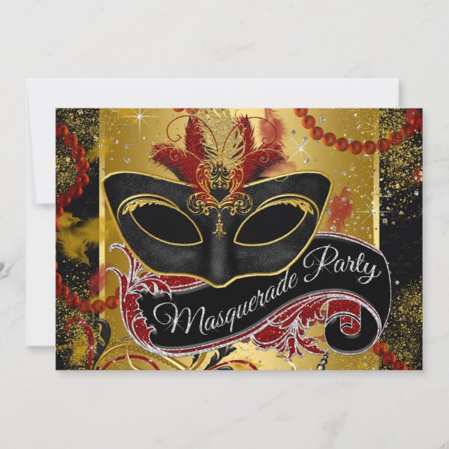 Invitation Black Red et Gold Masquerade Party (Devant)