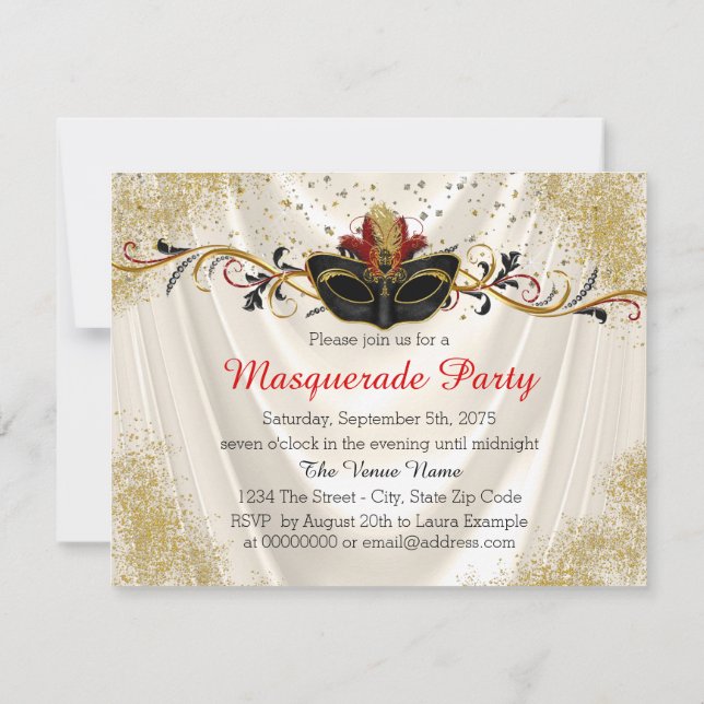 Invitation Black Red et Gold Masquerade Party (Dos)