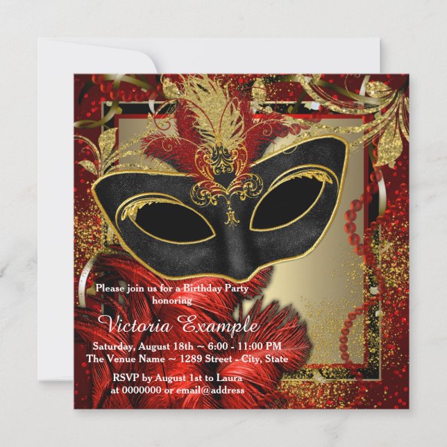 Invitation Black Red et Gold Masquerade Party (Devant)