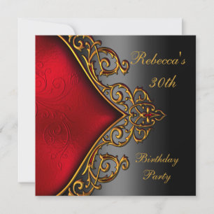 Invitation Black Red Gold Jewel 30e Soirée d'anniversaire élé