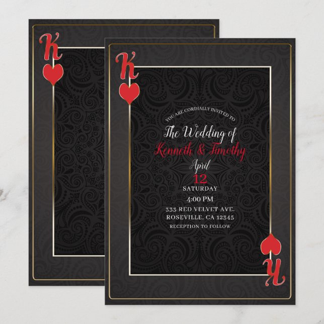 Invitation Black & Red King of Hearts Card Mariage élégant (Devant / Derrière)