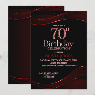Invitation Black Red moderne 70th Birthday Party