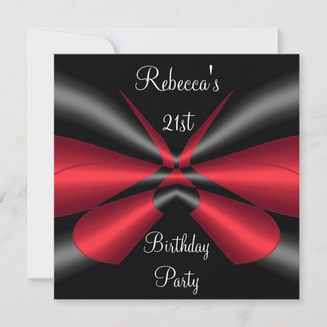 Invitation Black Red Ribbon 21ème Soirée d'Anniversaire (Devant)