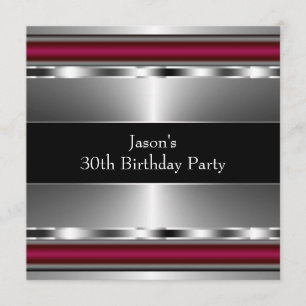 Invitation Black Red Silver Mans 30e fête d'anniversaire