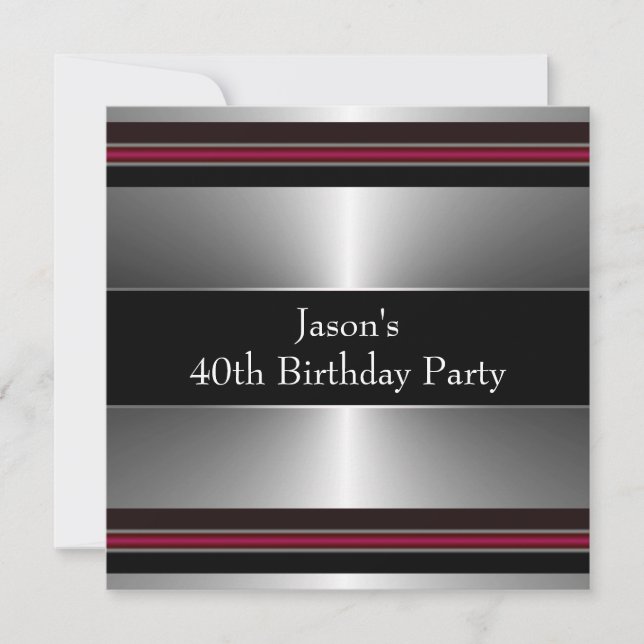 Invitation Black Red Silver Mans 40e fête d'anniversaire (Devant)