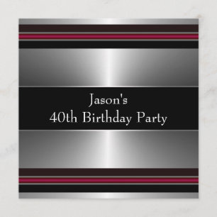 Invitation Black Red Silver Mans 40e fête d'anniversaire