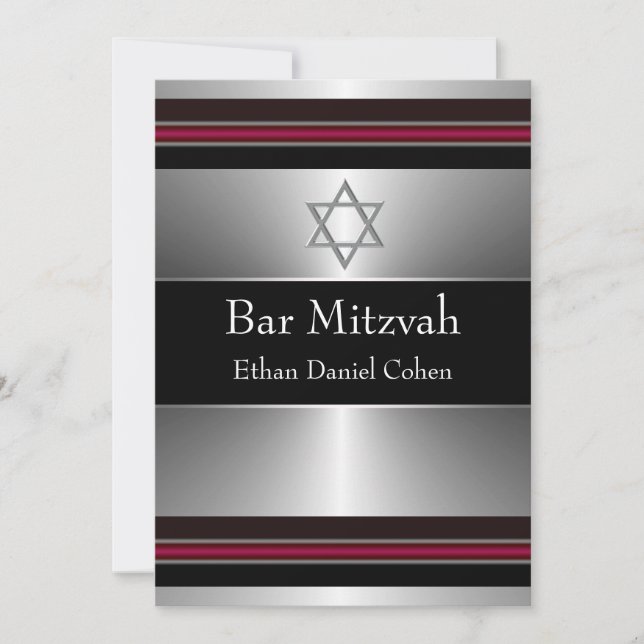 Invitation Black Red Silver Star de David Bar Mitzvah (Devant)