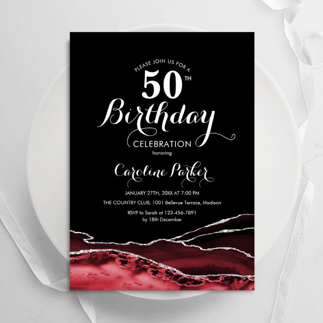 Invitation Black Red White Agate 50e anniversaire (Créateur téléchargé)