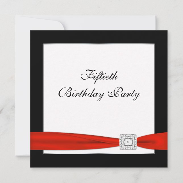 Invitation Black Red Womans 50e anniversaire fête (Devant)