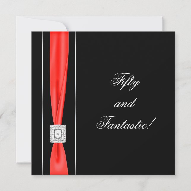 Invitation Black Red Womans Classy 50e anniversaire fête (Devant)