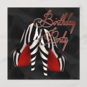 Invitation Black Red Zebra High Heel Shothday Party
