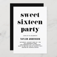 Black Retro Bold Typographie Sweet 16 Anniversaire