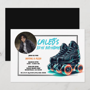 Invitation Black Rollerblades Blue Glow Wheels Anniversaire