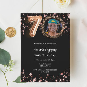 Invitation Black rose en or étoiles 70e anniversaire