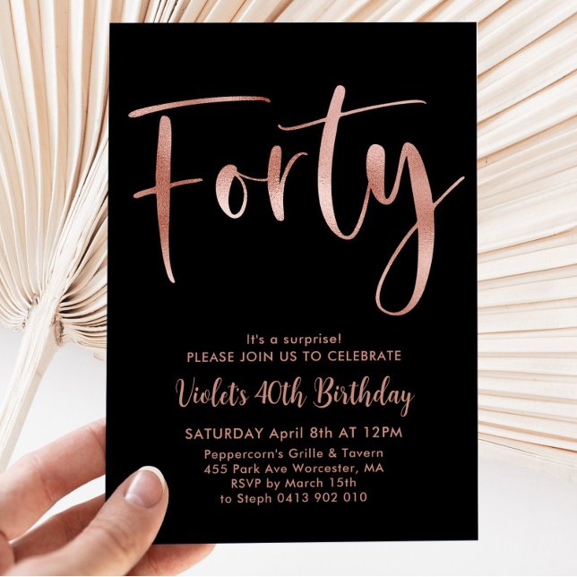 Invitation Black Rose Gold 40e anniversaire moderne (Créateur téléchargé)