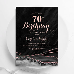 Invitation Black Rose Gold Agate Marbre 70e anniversaire