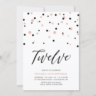 Invitation Black & Rose Gold Girl 12e fête d'anniversaire Ado