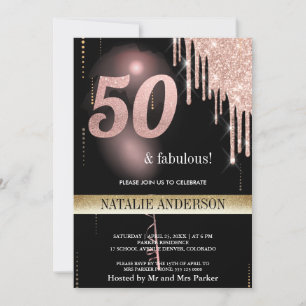 Invitation Black Rose Gold Parties scintillant Balloon 50e an