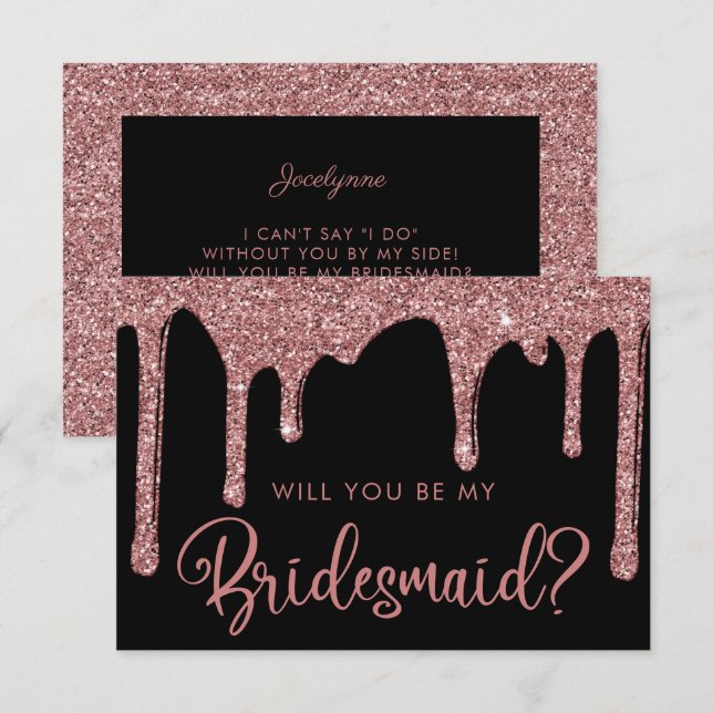 Invitation Black Rose Gold Parties scintillant Drives Bridesm (Devant / Derrière)