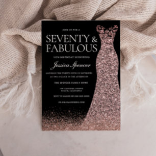 Invitation Black Rose Gold robe femmes 70e fête d'anniversair