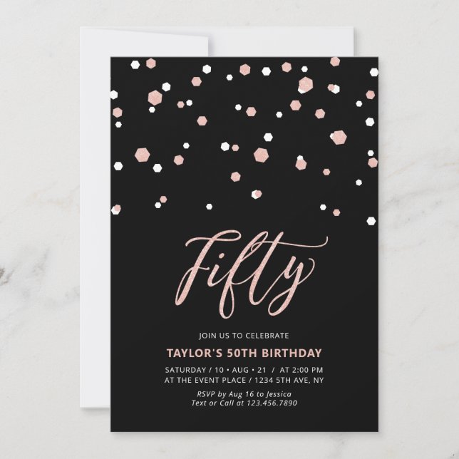 Invitation Black & Rose Gold Simple Cinquante-ème fête d'anni (Devant)