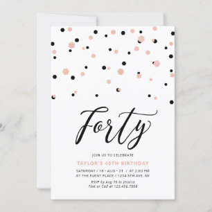 Invitation Black Rose Gold Simple Quarante 40e Anniversaire
