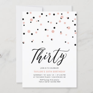 Invitation Black Rose Gold Simple Trente 30e Anniversaire