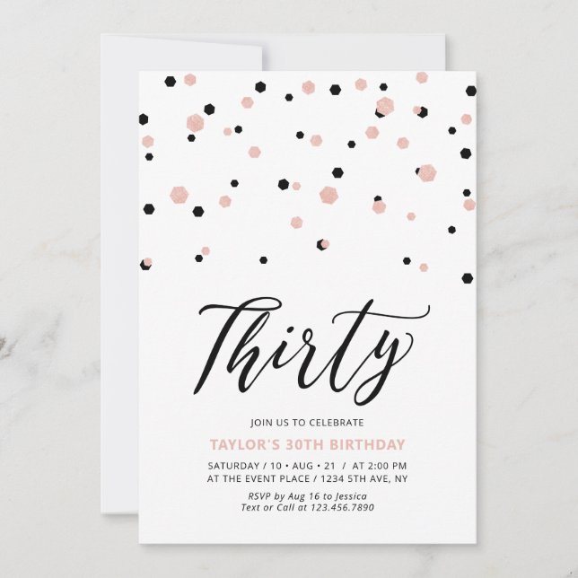 Invitation Black Rose Gold Simple Trente fête d'anniversaire (Devant)