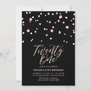 Invitation Black & Rose Gold Twenty One 21e Anniversaire Fête