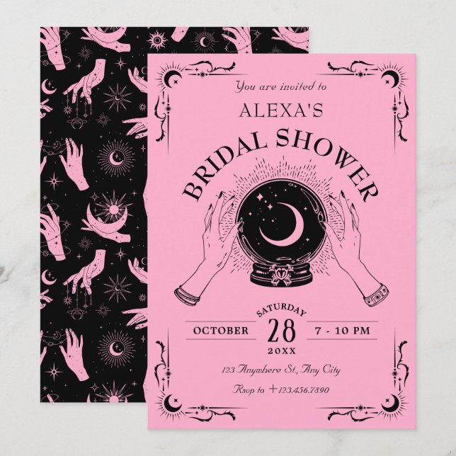 Invitation Black rose magique lune boule de cristal nuptiale  (Devant / Derrière)