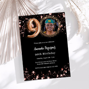 Invitation Black rose or étoiles 90e anniversaire