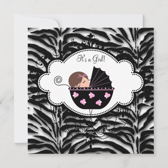Invitation Black Rose Zebra Baby Girl Douche (Devant)