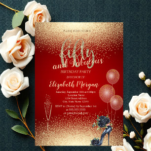 Invitation Black Roses High Heels Confetti,Rouge  50e Anniver