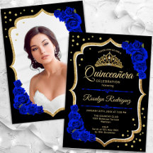 Black Royal Blue Gold Photo Quinceanera