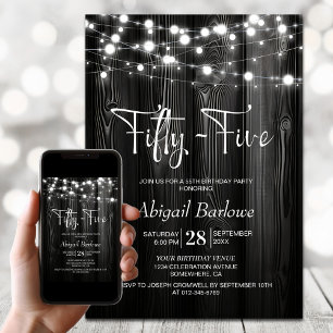 Invitation Black Rustic Wood 55e fête d'anniversaire