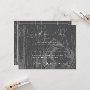 Invitation Black Rustic Woodgrain Merci de mariage hivernal