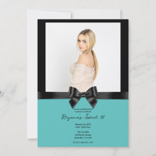 Invitation Black Satin Bow Turquoise Turquoise Photo Sweet 16