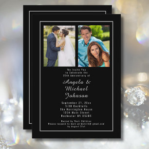 Invitation Black Silver 25e anniversaire Mariage hier et aujo