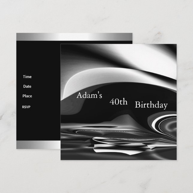 Invitation Black Silver Abstrait 2 40e anniversaire Hommes de (Devant / Derrière)