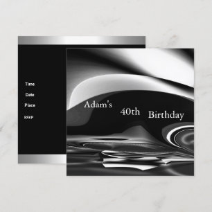 Invitation Black Silver Abstrait 2 40e anniversaire Hommes de