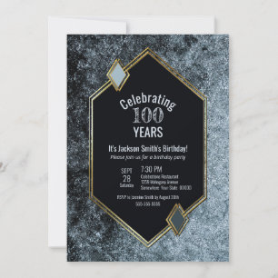 Invitation Black Silver and Gold encadré 100e fête d'annivers