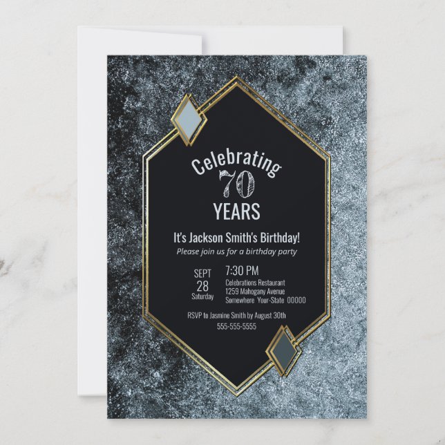Invitation Black Silver and Gold encadré 70e fête d'anniversa (Devant)