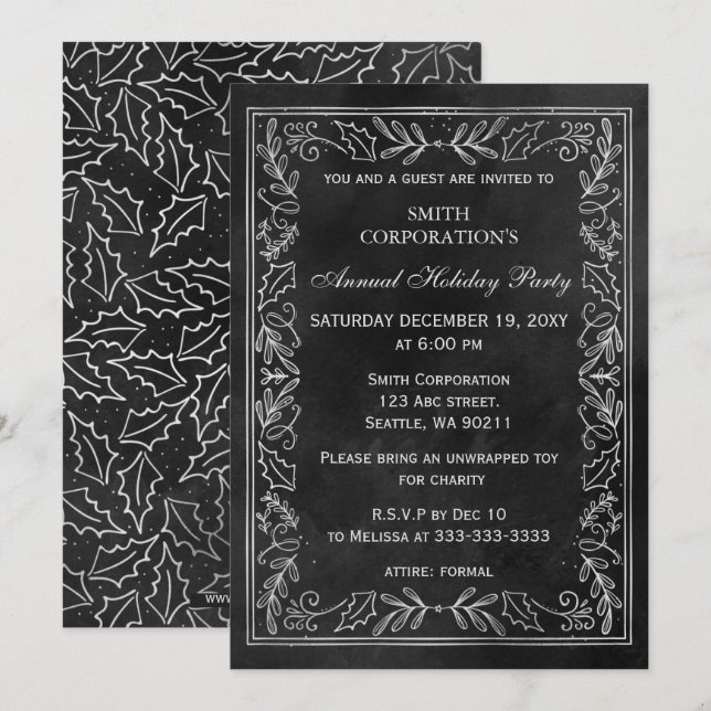 Invitation Black Silver Elegant Corporate Holiday Party (Devant / Derrière)