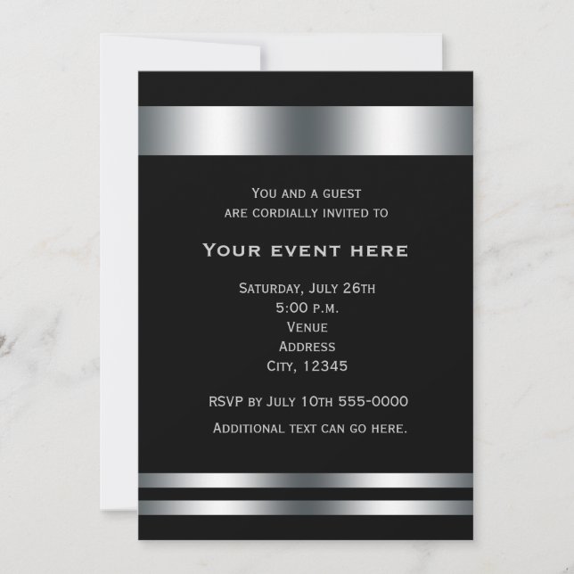 Invitation Black Silver Elegant Dinner Party Événement Invita (Devant)