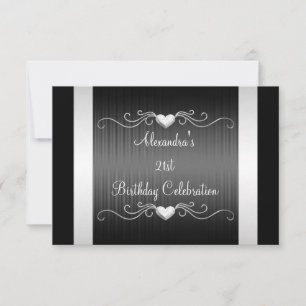 Invitation Black Silver Love Hearts 21e anniversaire Événemen